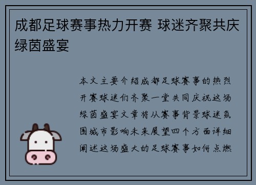成都足球赛事热力开赛 球迷齐聚共庆绿茵盛宴