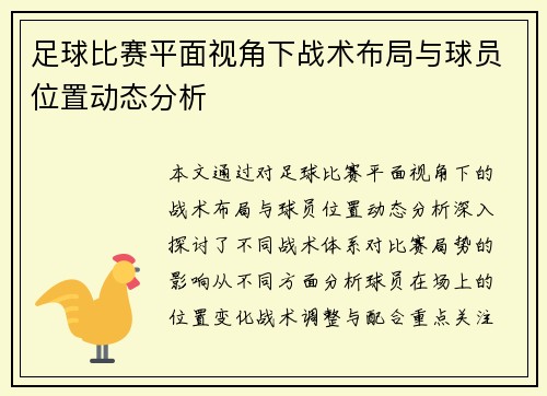 足球比赛平面视角下战术布局与球员位置动态分析