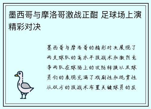 墨西哥与摩洛哥激战正酣 足球场上演精彩对决