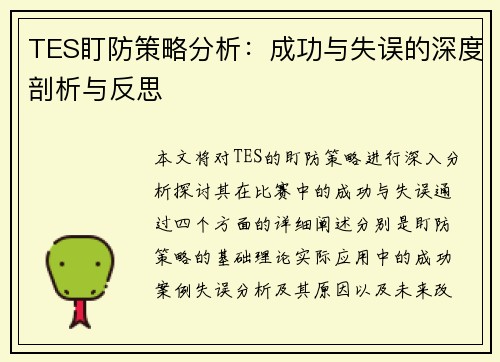 TES盯防策略分析：成功与失误的深度剖析与反思